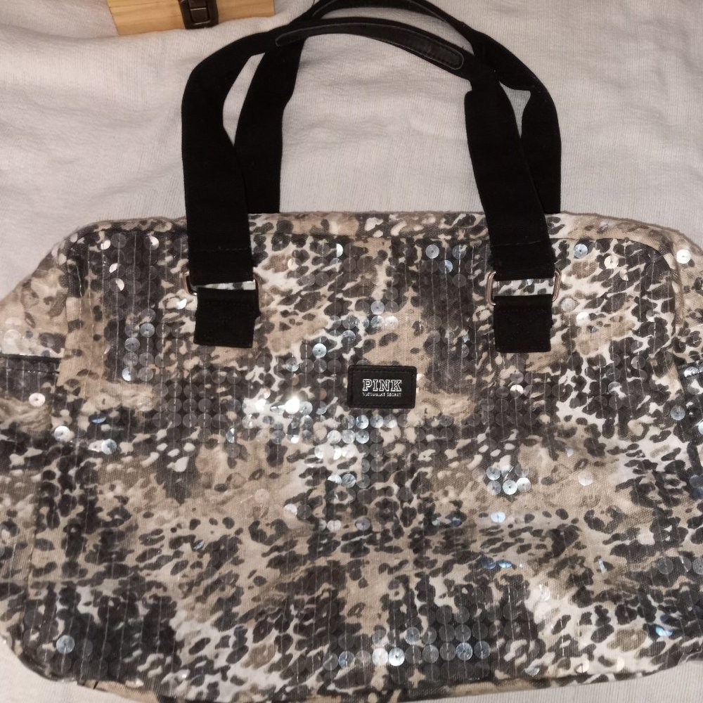 PINK Victoria Secret Leopard Print Sequined Bag